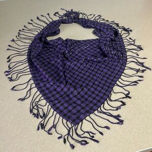 Scarf Purple Black and silver thread with twisted fringe